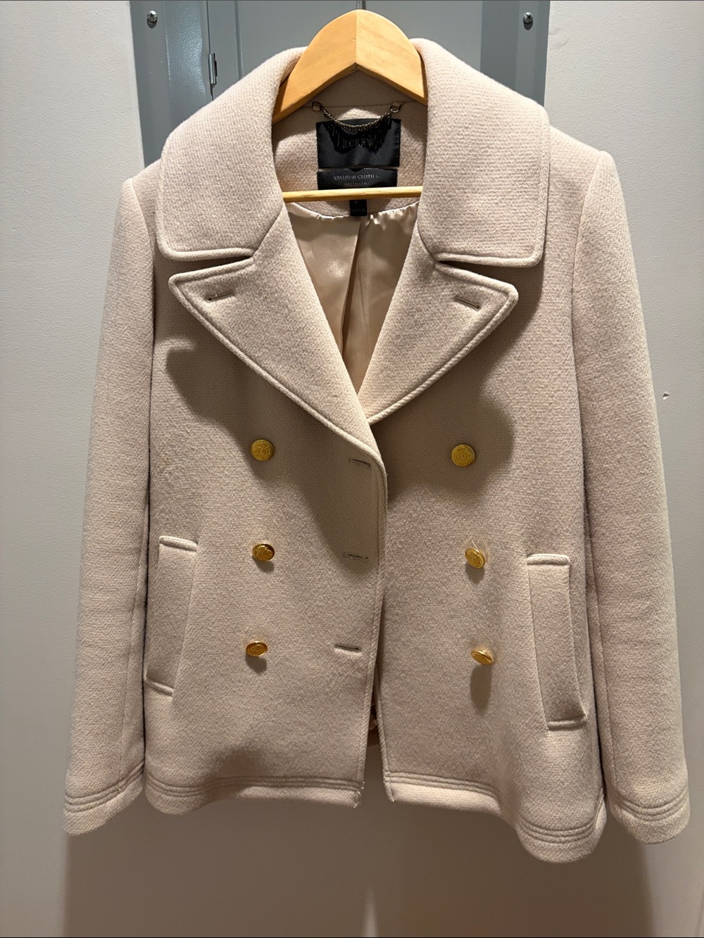 J. Crew Cream Double-Breasted Peacoat with Gold Buttons